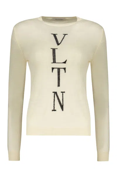 Valentino Long Sleeve Crew-neck Sweater In Ivory