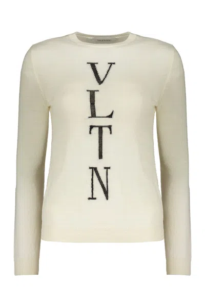 Valentino Logo-embroidered Crew Neck Sweater In Neutral