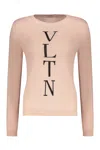 Valentino Long Sleeve Crew-neck Sweater In Pink