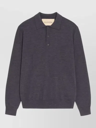 Valentino Long Sleeve Crewneck Polo Silk Nylon Blend In Blue