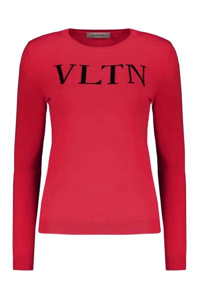 Valentino Long Sleeve Crew-neck Jumper In Purple