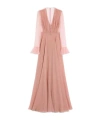 Valentino Womens Pastel Rose Shirred-bodice Sheer-sleeve Silk Gown