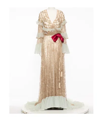 Valentino Long Sleeve Dress In Gold