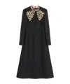 Valentino Womens Nero Animalier Embellished Long-sleeves Wool And Silk Midi Dress In Black