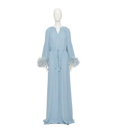 Valentino Feather-trimmed Silk Gown In Blue