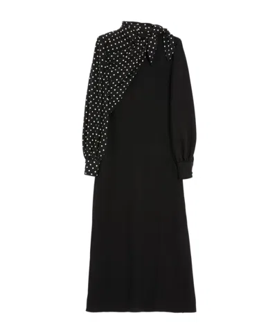 Valentino Silk Polka-dot Midi Dress In Black