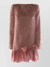 Valentino Long Sleeve Dress Ruffled Hem In Pink