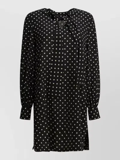 Valentino Long Sleeve Flared Dress Knee Length Dots In Black