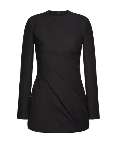 Valentino Long-sleeve Gathered Minidress In Nero