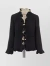 Valentino Long Sleeve Jacket Ruffled Trim Front Pockets In Black