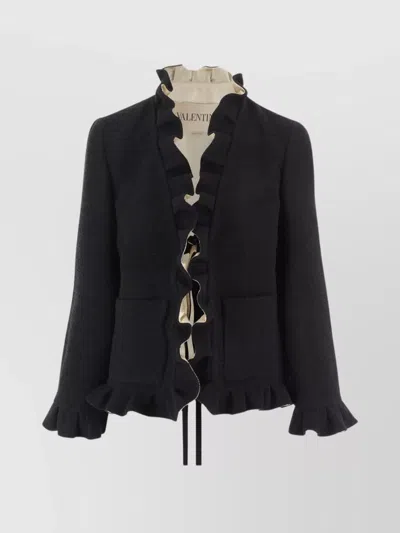 VALENTINO LONG SLEEVE JACKET RUFFLED TRIM FRONT POCKETS