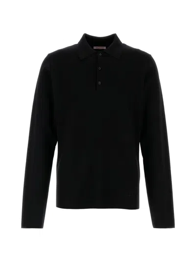 Valentino Long-sleeve Polo Shirt In Black