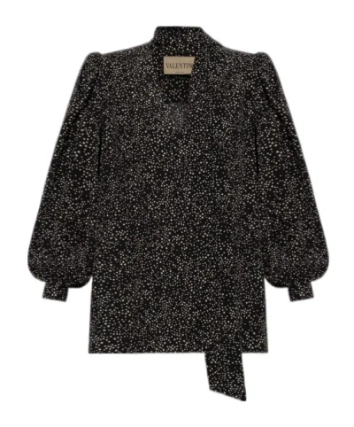 Valentino Star-print Silk Shirt In Gray
