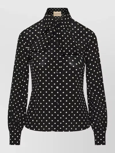 Valentino Long Sleeve Shirt Collar Bow Polka Dots In Black
