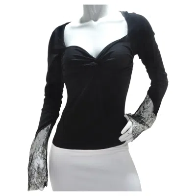 Pre-owned Valentino Long Sleeve Twist Motif Lace Blouse In Black