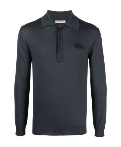 Valentino Long-sleeve Virgin Wool Polo Shirt In Black