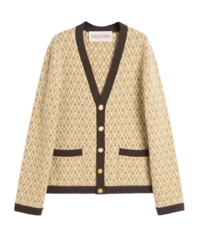 Valentino Toute La V Cardigan In Toutelavbeigecrema