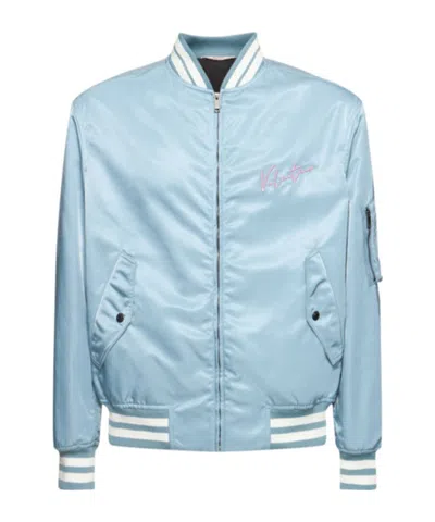 Valentino Nylon Bomber Jacket With Embroidery And Print. In Blue