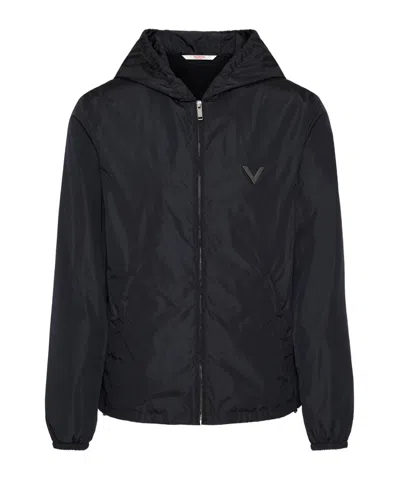 VALENTINO VALENTINO LOGO PLAQUE ZIP-UP HOODED JACKET