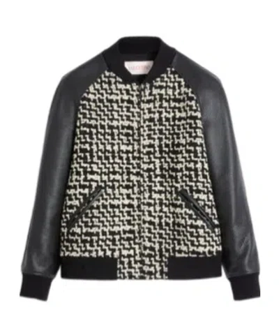 Valentino Chez-patch Tweed Bomber Jacket In Beige
