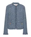 Valentino Sky Blue Tweed Crewneck Jacket In Blue