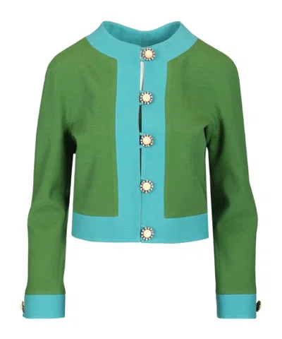 VALENTINO VALENTINO CREPE COUTURE BUTTON EMBELLISHED CREWNECK BLAZER
