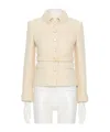 Valentino Wool Blazer With Leather Belt And V Gold Buckle In Nude
