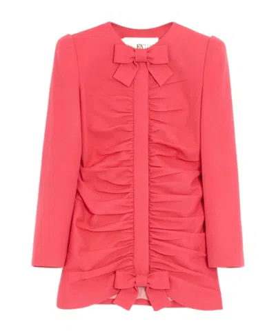 Valentino Crispy Light Wool Jacket Woman Coral 36 In Pink