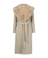 Valentino Belted Faux Fur Collar Wool Coat In Nude