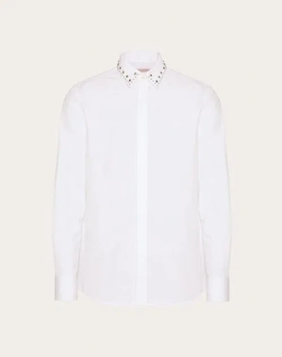 Valentino Long-sleeved Cotton Poplin Shirt With Cabochons In White