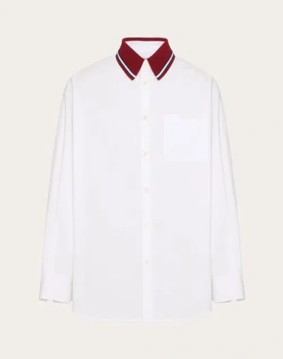 Valentino Long-sleeved Cotton Poplin Shirt With Embroidery In White