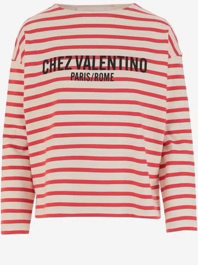 VALENTINO LONG-SLEEVED COTTON T-SHIRT WITH STRIPED PATTERN