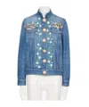 Valentino Womens Medium Blue Denim Bead-embellished Regular-fit Denim Jacket In Blue