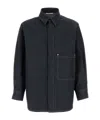Valentino Denim Overshirt With Hidden Buttoning And Leather Logo Patch In Black