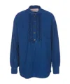 Valentino Classic Blue Denim Shirt With Ruffled Placket In Blue