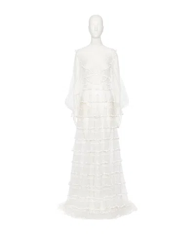 Valentino Long-sleeved Dress In Avorio