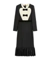 Valentino Belted Bow-embellished Velvet And Ottoman-trimmed Wool Midi Dress In Black