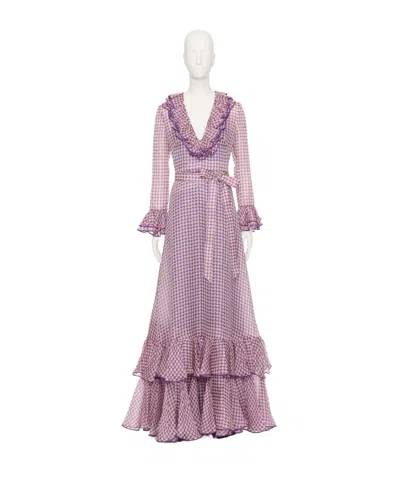 Valentino Long-sleeved Dress In Ivory/purple Orchids