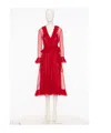 Valentino Womens Paris V-neck Ruffle-trim Silk Midi Dress In Red