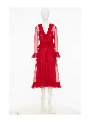VALENTINO VALENTINO V-NECK RUFFLED MIDI DRESS