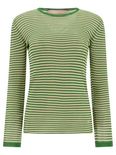 Valentino Long-sleeved Fitted Silk T-shirt In Green