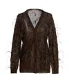 Valentino 'feather V-neck Sheer Cardigan With Ribbed Cuffs' In Black