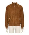 Valentino Ribbed Lambskin Suede Leather Jacket With Stand-up Collar In Brown