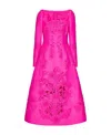 Valentino Long-sleeved Patterned Embroidered Mid-length Dress In Pink