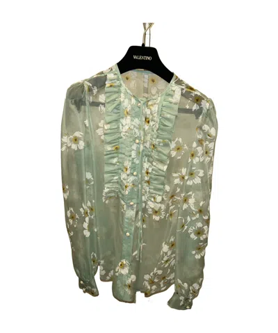 Valentino Long-sleeved Patterned Shirt In Green