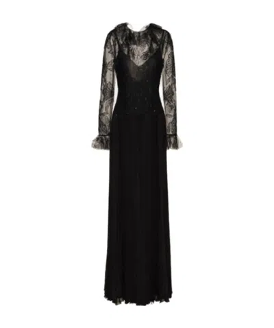 Valentino Long-sleeved Pleated Dress In Black