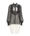 Valentino Garavani Polka Dot Tulle Bib Button-up Shirt In Black