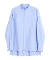 Valentino Cotton Shirt With Plastron And Ruffles In Blue