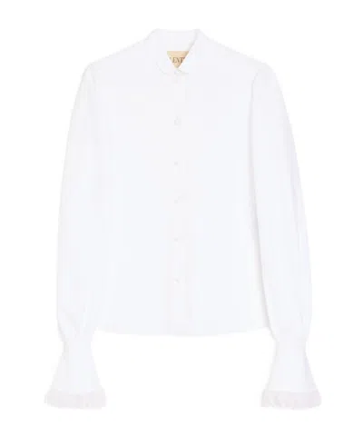 Valentino Long Sleeve Top High Collar Ruffled Cuffs In White