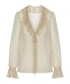 Valentino Polka Dot Printed Ruffled Top In Nude